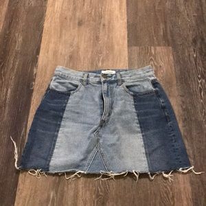High wasted denim two tone skirt